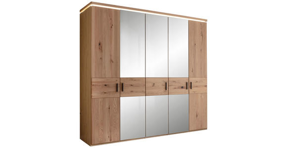 DREHTÜRENSCHRANK 247/230/62 cm 5-türig Eichefarben  - Eichefarben/Schwarz, Natur, Glas/Holz (247/230/62cm) - Linea Natura