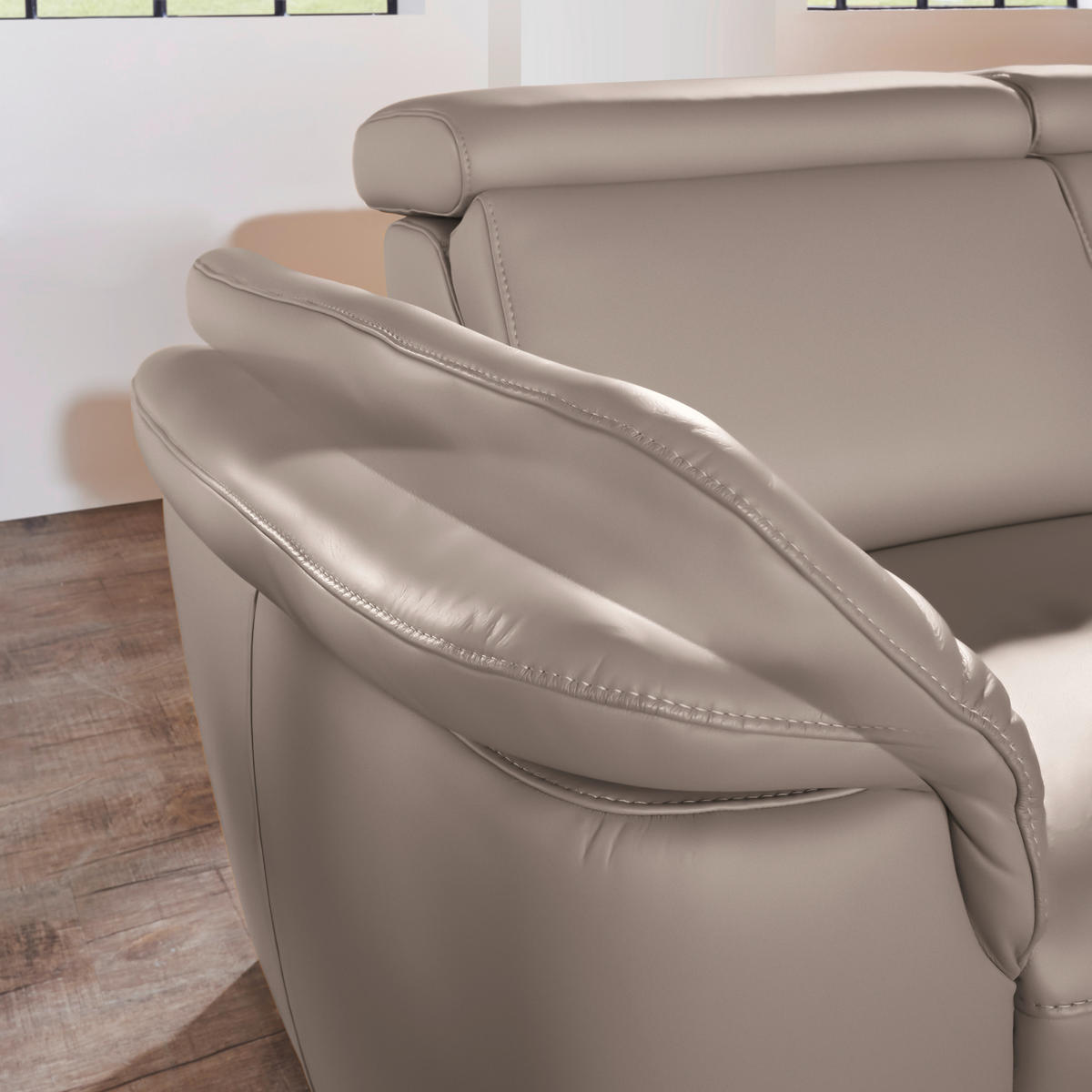 ECKSOFA in Echtleder Fango  - Fango/Alufarben, Design, Leder/Metall (271/239cm) - Cantus