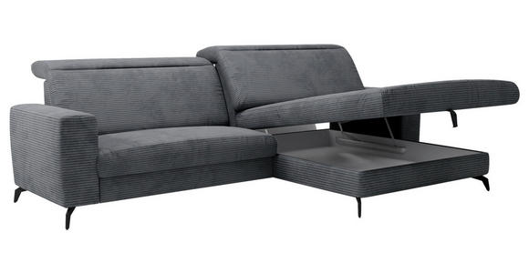 ECKSOFA inkl. Funktion Grau Cord  - Schwarz/Grau, KONVENTIONELL, Textil/Metall (290/178cm) - Cantus