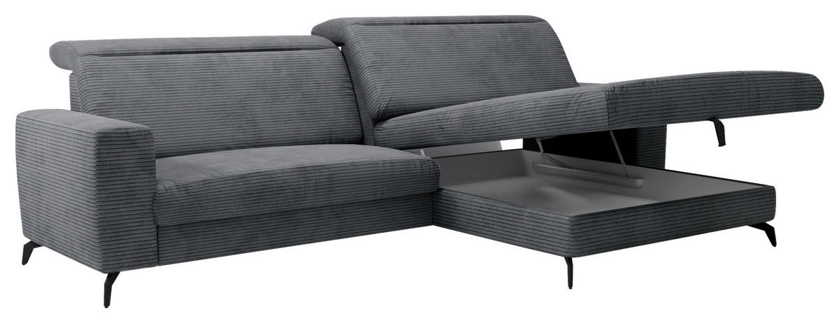 ECKSOFA in Cord Grau  - Schwarz/Grau, Konventionell, Textil/Metall (290/178cm) - Sit & More