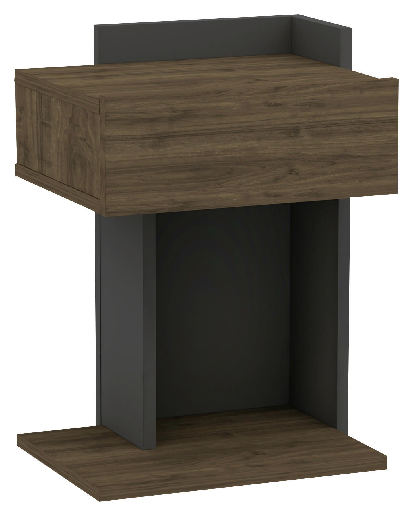 Nachtkästchen, Anthrazit, Walnuss Dekor, H: 55 cm