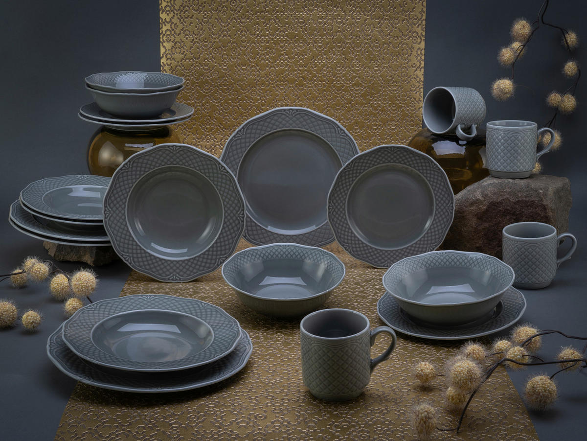 KOMBINOVANÝ SERVIS, 20-dielne, porcelán - sivá, Basics, keramika - Creatable