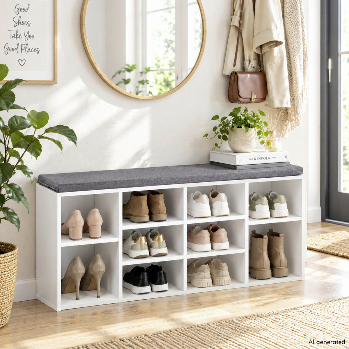 SCHUHREGAL Grau, Weiß  - Weiß/Grau, Design, Holzwerkstoff/Textil (103.5/48/29.5cm) - Kesper