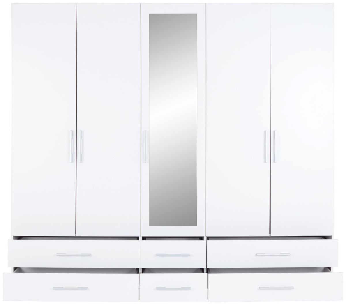 KLEIDERSCHRANK 226/210/54 cm 5-türig Weiß  - Silberfarben/Weiß, MODERN, Glas/Holzwerkstoff (226/210/54cm) - MID.YOU