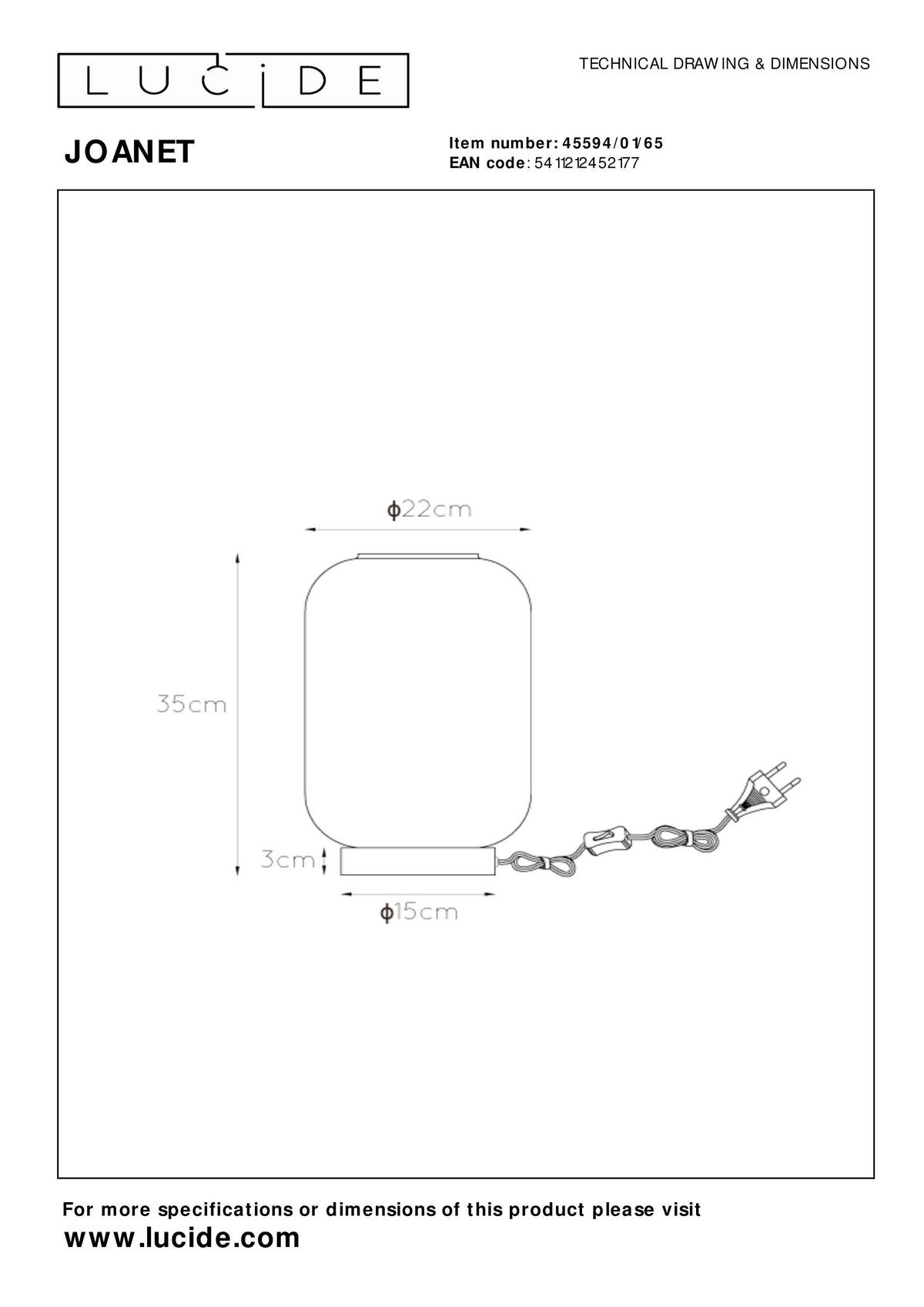 TISCHLEUCHTE - gris clair/noir, Design, verre/métal (22/22/35cm) - Lucide