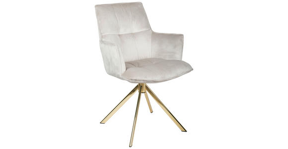 ARMLEHNSTUHL  Stoffauswahl, Sitzfläche 360° drehbar, automatische Rückholfunktion Samt  Goldfarben, Beige  - Beige/Goldfarben, Design, Textil/Metall (59/89.5/63cm) - Novel