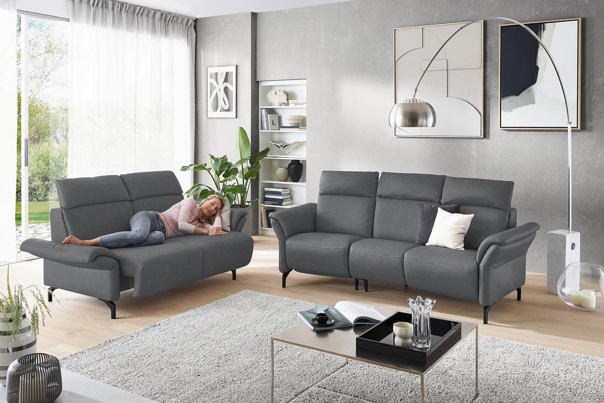 2-SITZER-SOFA in Mikrofaser Grau  - Schwarz/Grau, KONVENTIONELL, Textil/Metall (178/103/95cm) - Dieter Knoll