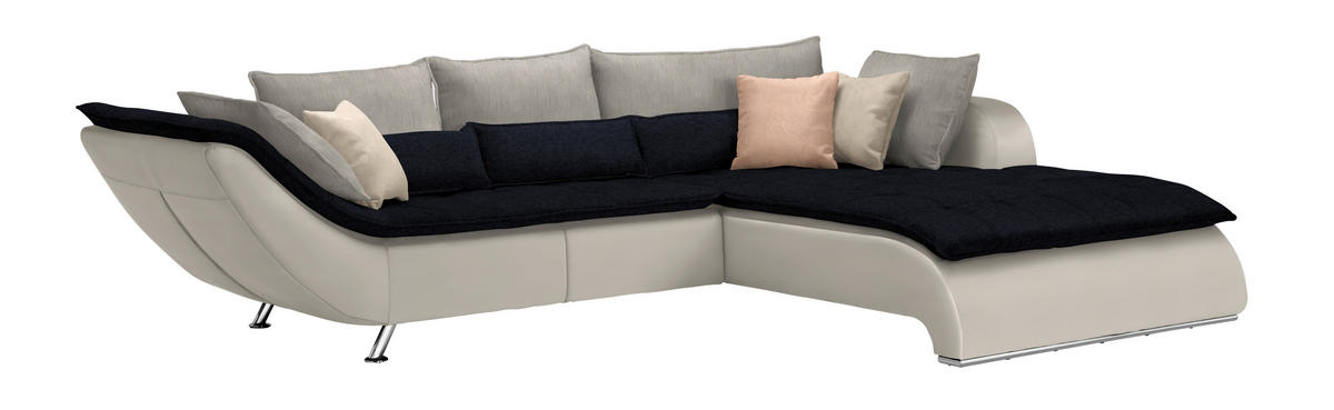 SOFFA i textil vit, ljusgrå, mörkblå  - vit/kromfärg, Design, metall/textil (300/220cm) - Livetastic