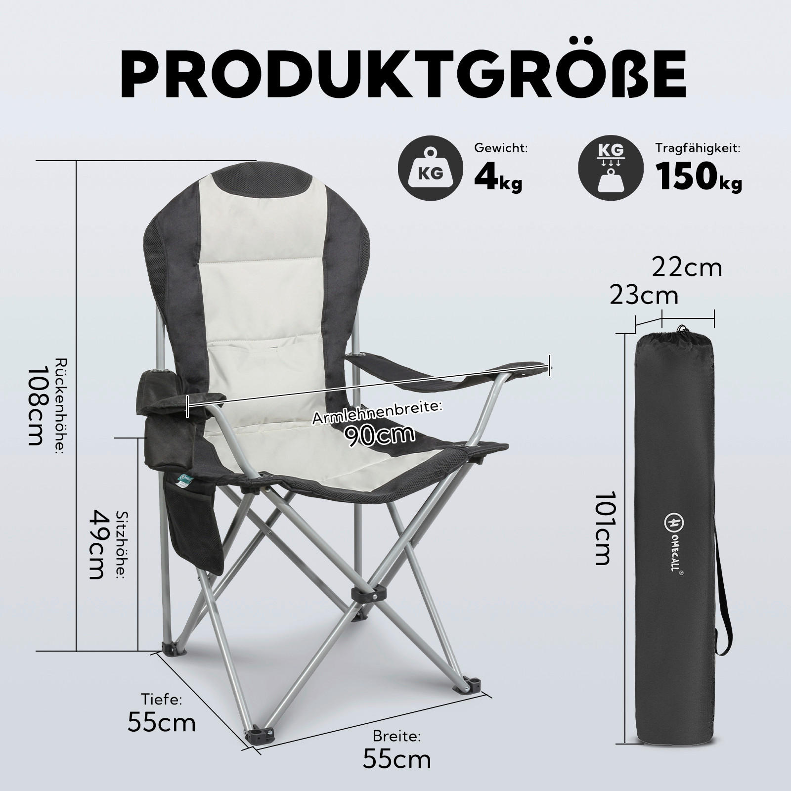 CAMPINGSESSEL - Schwarz/Weiß, Basics, Textil/Metall (55/108/55cm) - Modante