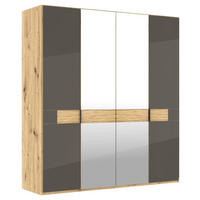 DREHTÜRENSCHRANK 200/216/58 cm,  in Braun, Eichefarben, 4 Tür(en)  - Schieferfarben/Eichefarben, Design, Glas/Holz (200/216/58cm) - Musterring