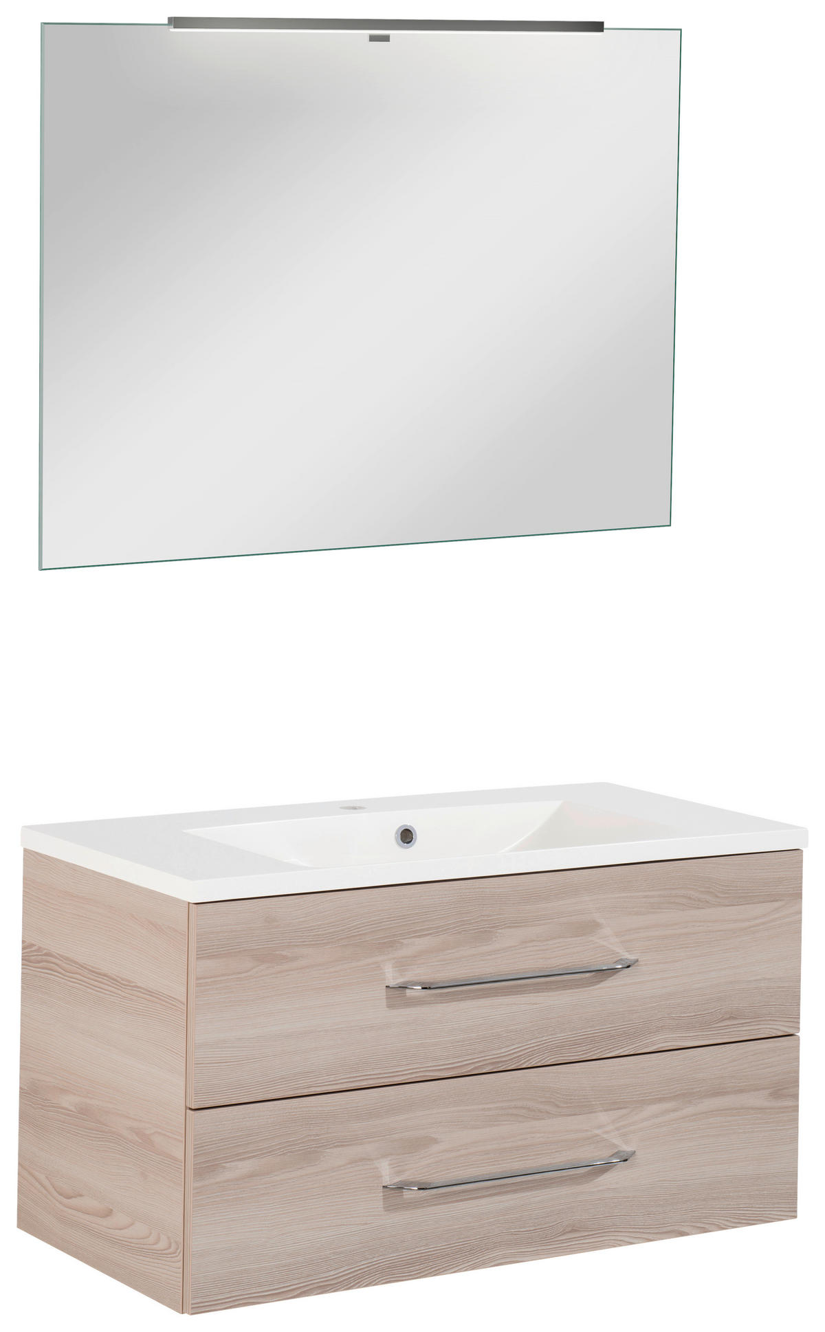 BADEZIMMER 4-teilig  in 90 cm  - Chromfarben/Eschefarben, MODERN, Holzwerkstoff/Stein (90cm) - MID.YOU