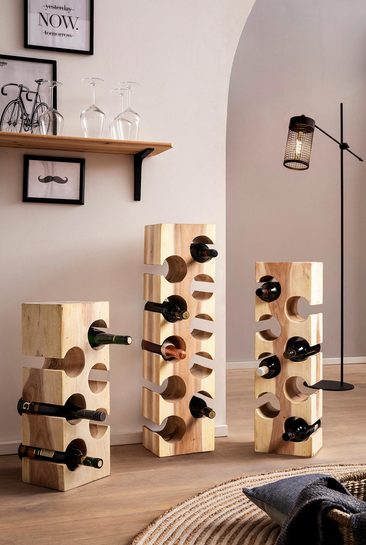 WEINREGAL  - Naturfarben, MODERN, Holz (18/56/21cm) - MID.YOU