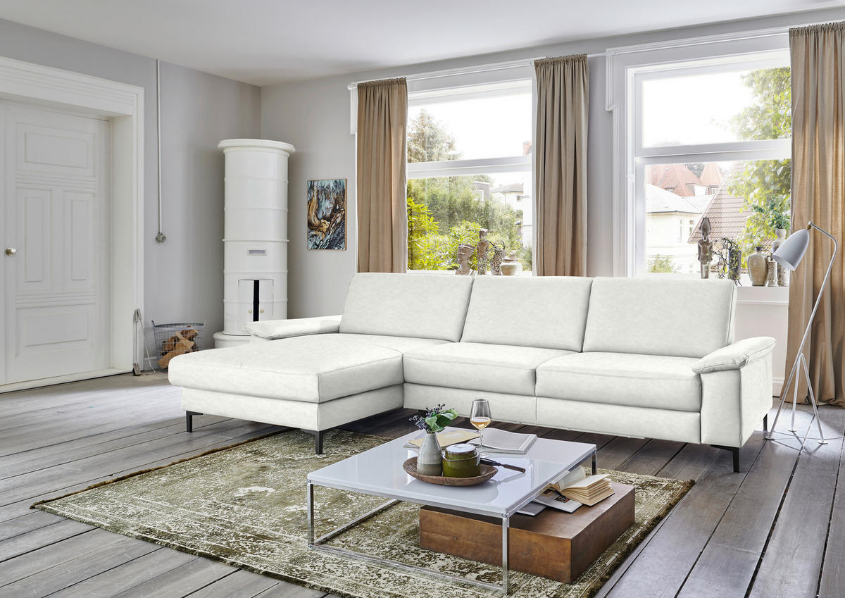 ECKSOFA in Echtleder Weiss  - Weiss/Schwarz, Design, Leder/Metall (176/334cm) - Dieter Knoll