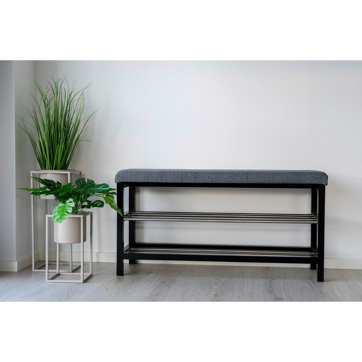 SCHUHBANK Padova  in 100/50/34 cm  - Schwarz/Grau, Design, Holz/Textil (100/50/34cm) - MID.YOU
