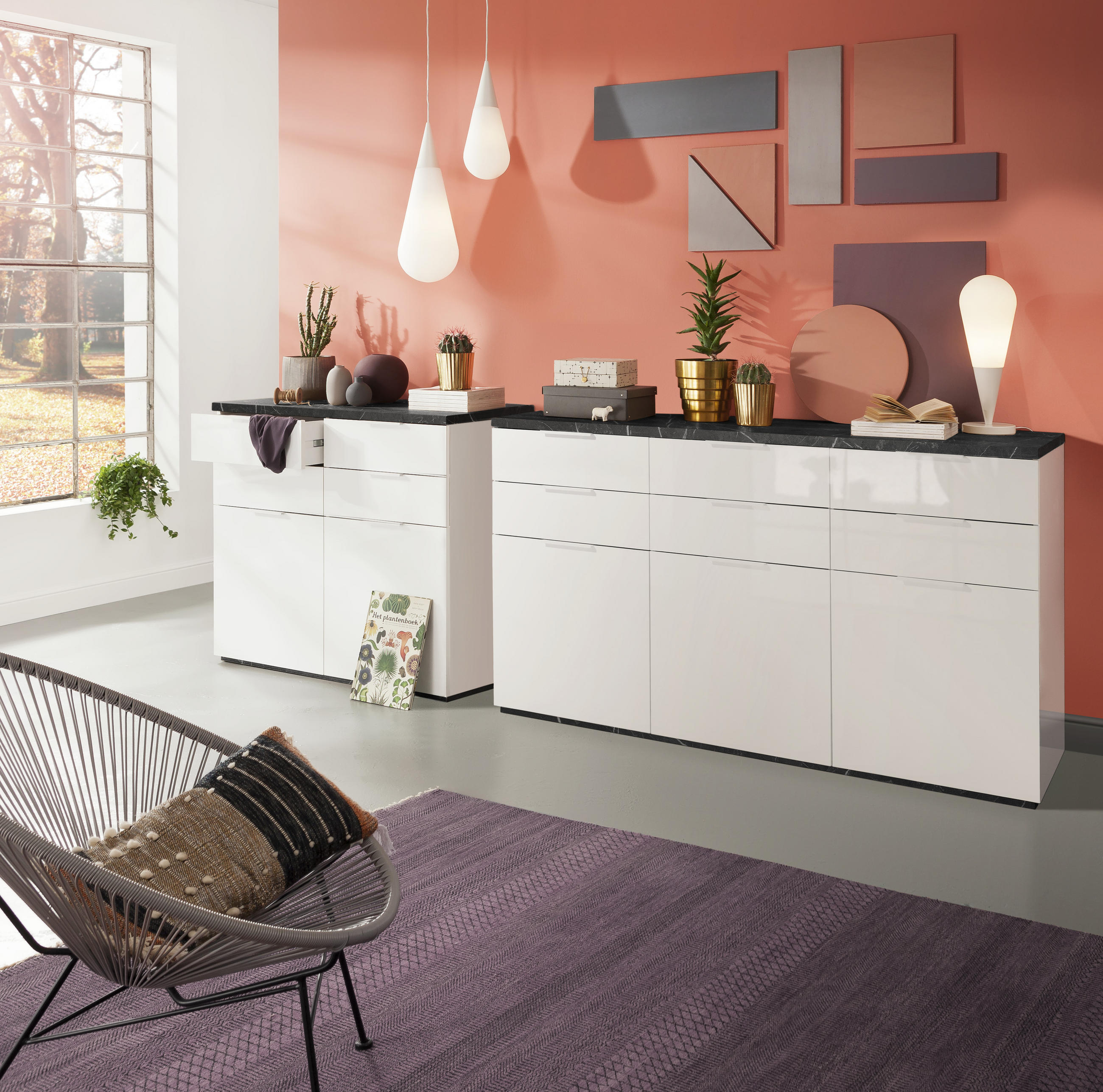 BYRÅ 119/102/50 cm  - vit/antracit, Modern, metall/trämaterial (119/102/50cm) - Hom`in