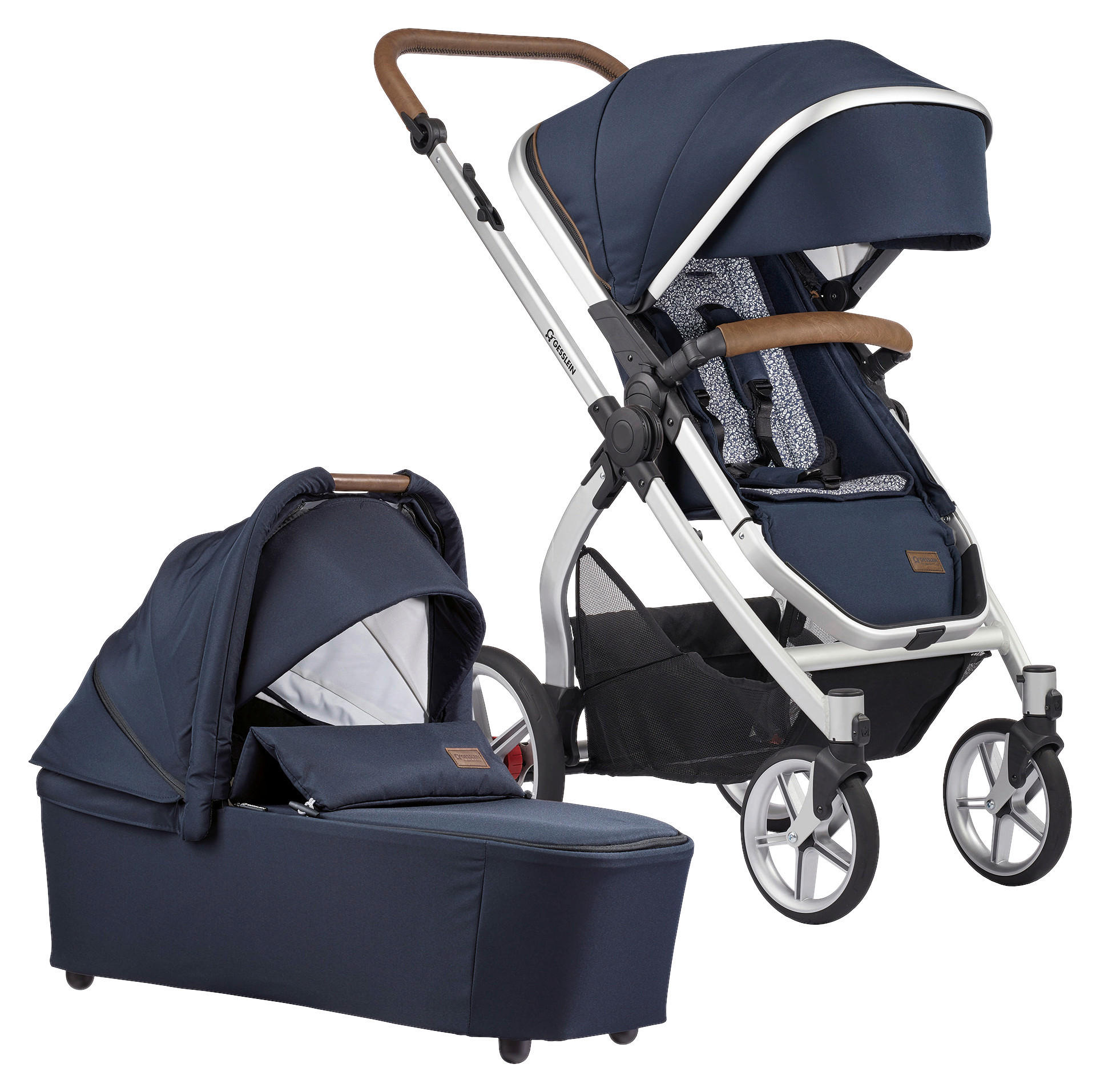 KINDERWAGENSET FX4 Life  - Silberfarben/Braun, Basics, Textil/Metall (57/129/100cm) - Gesslein
