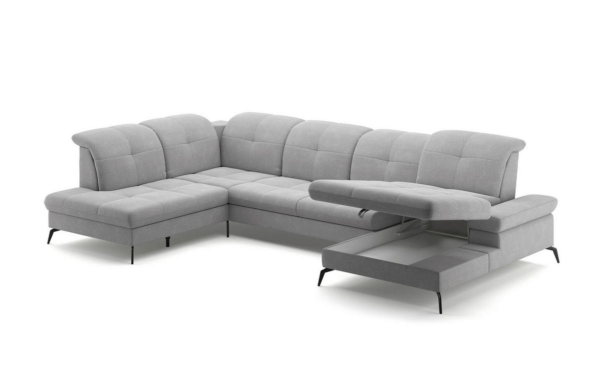 WOHNLANDSCHAFT in Flachgewebe Hellgrau  - Hellgrau/Schwarz, Konventionell, Textil/Metall (231/357/185cm) - Sit & More