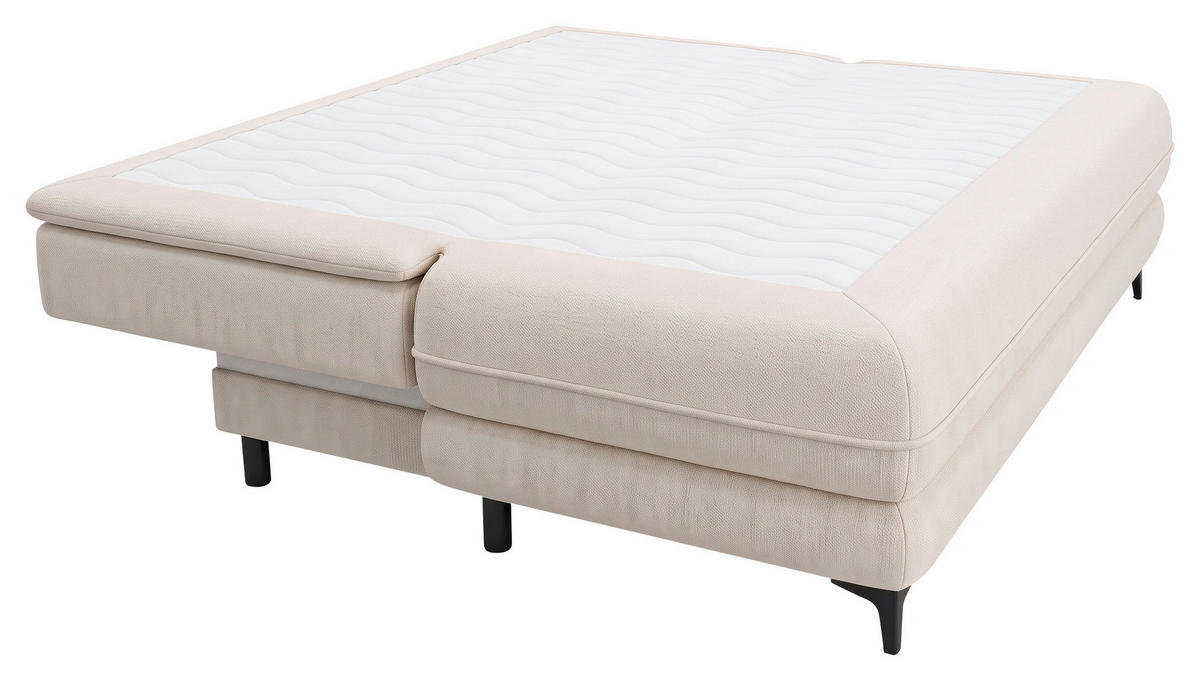 SCHLAFSOFA Chenille Creme  inkl. Bettkasten, Schlaffunktion, Topper  - Creme/Schwarz, Design, Textil/Metall (200/95/92cm) - Stylife
