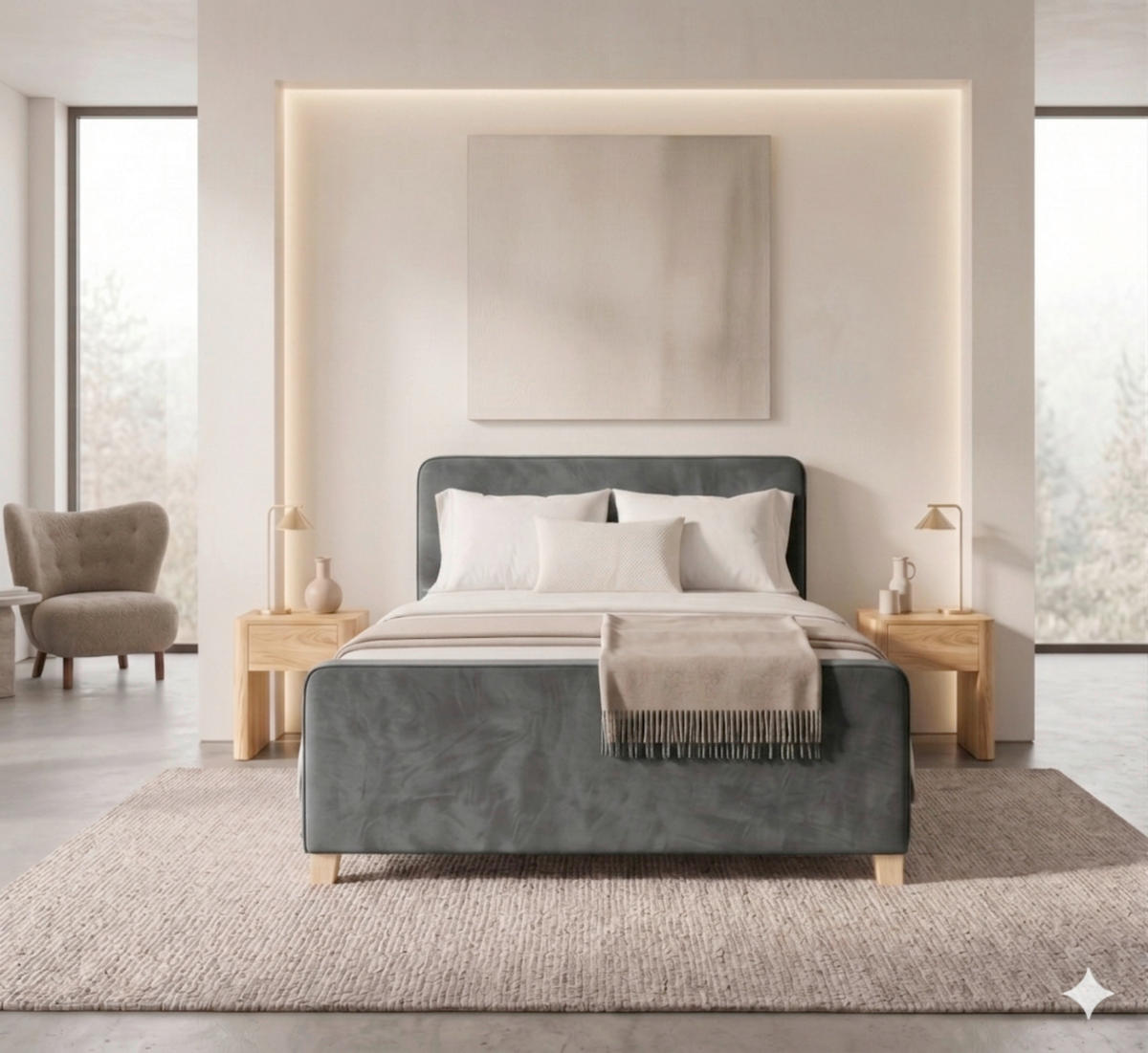 BOXBETT 180/200 cm  in Graphitfarben  - Graphitfarben/Kernbuche, MODERN, Holz/Textil (180/200cm) - MID.YOU