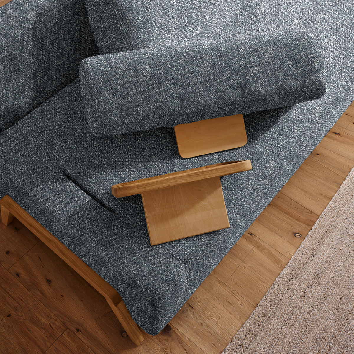 SCHLAFSOFA Bouclé Dunkelgrau  - Dunkelgrau/Naturfarben, Design, Holz/Textil (211/88/102cm) - Niels Andersson