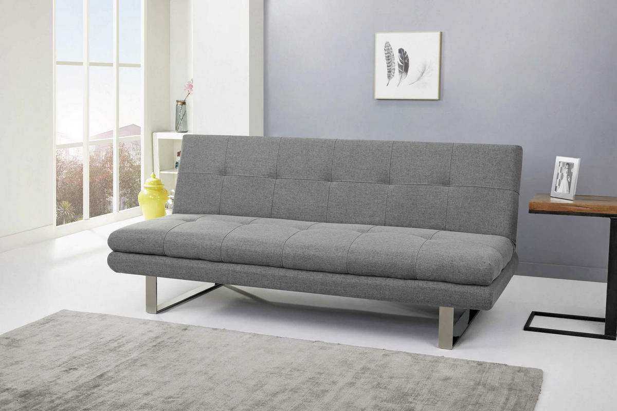 SCHLAFSOFA in Webstoff Grau  - Chromfarben/Grau, Design, Textil/Metall (184/82/83cm) - Livetastic