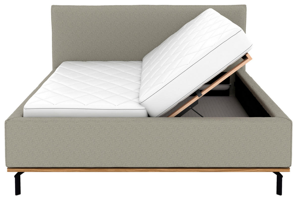 POLSTERBETT 180/200 cm,  in Hellgrau, Matratze, Lattenrost, Bettkasten, H3 + H3 = fest  - Hellgrau/Graphitfarben, Design, Holz/Textil (180/200cm) - Musterring