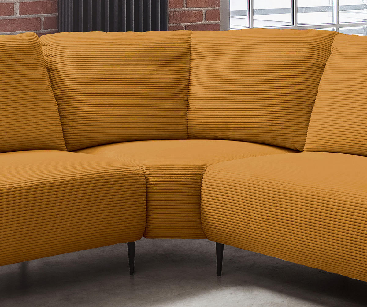 ECKSOFA in Cord Goldfarben  - Goldfarben/Schwarz, Design, Textil/Metall (256/256cm) - Livetastic