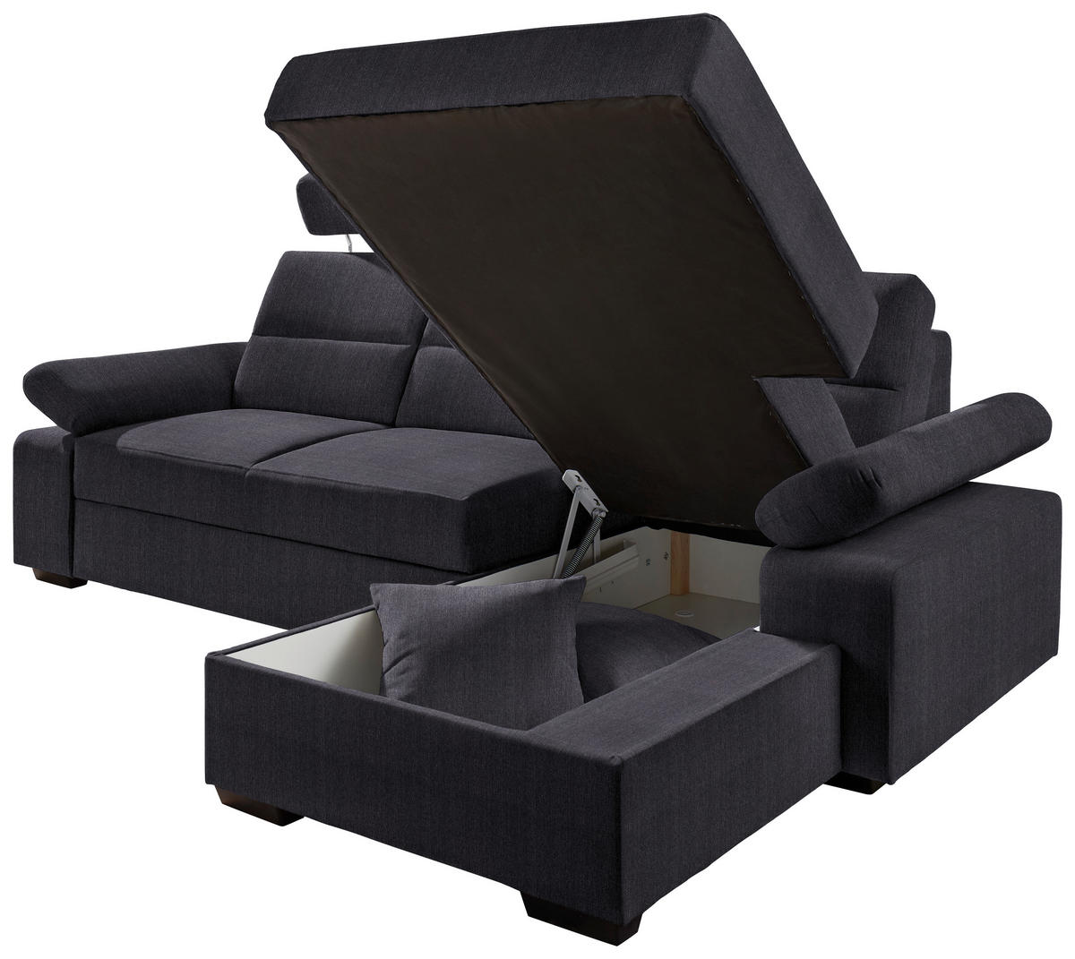 ECKSOFA in Webstoff Anthrazit  - Dunkelbraun/Anthrazit, Konventionell, Kunststoff/Textil (258/166cm) - Cantus