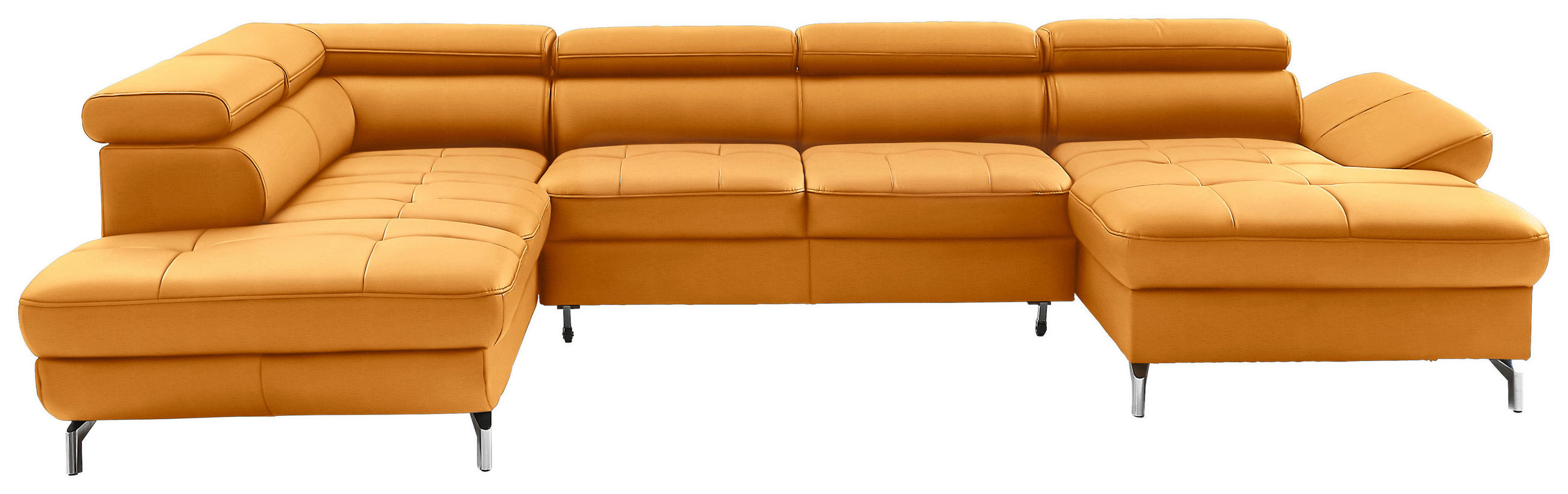 WOHNLANDSCHAFT Currygelb Echtleder  - Currygelb/Silberfarben, Design, Leder/Metall (220/340/170cm) - Novel