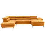 WOHNLANDSCHAFT Currygelb Echtleder  - Currygelb/Silberfarben, Design, Leder/Metall (220/340/170cm) - Novel