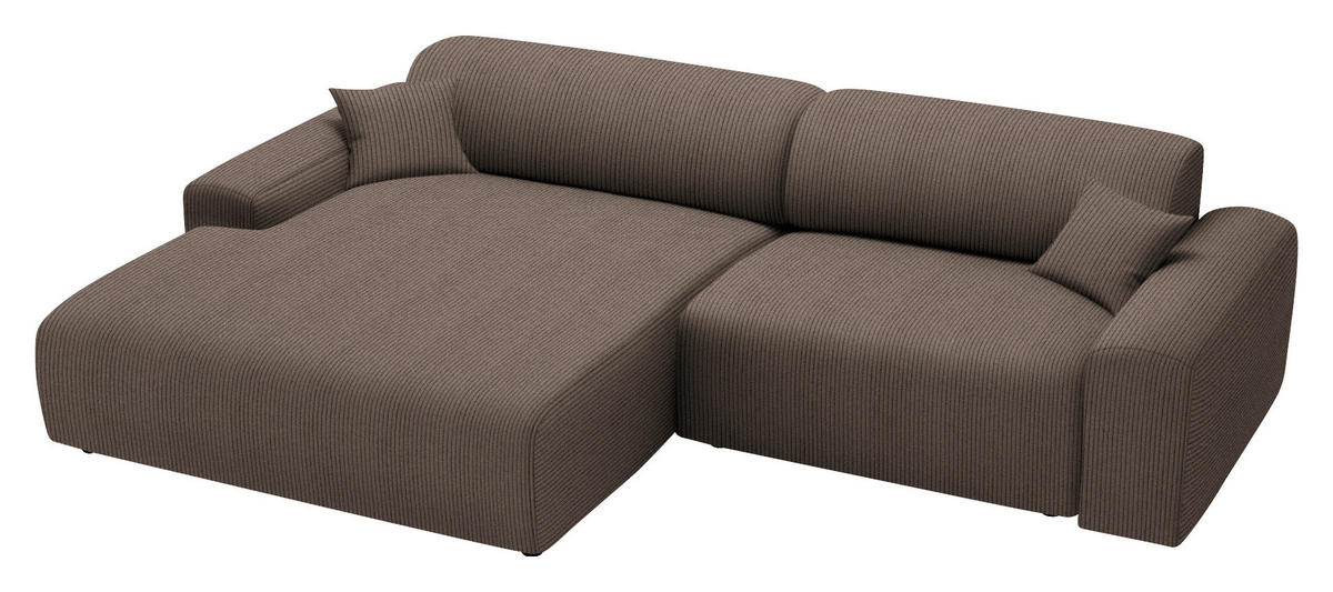 ECKSOFA in Velours, Feincord Braun  178/292 cm  - Schwarz/Braun, Design, Kunststoff/Textil (178/292cm) - home24