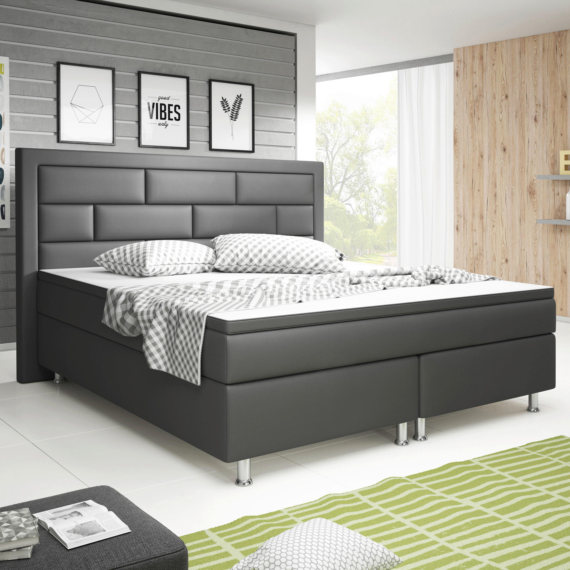 BOXSPRINGBETT 180/200 cm  in Anthrazit  - Anthrazit/Silberfarben, KONVENTIONELL, Textil/Metall (180/200cm) - MID.YOU