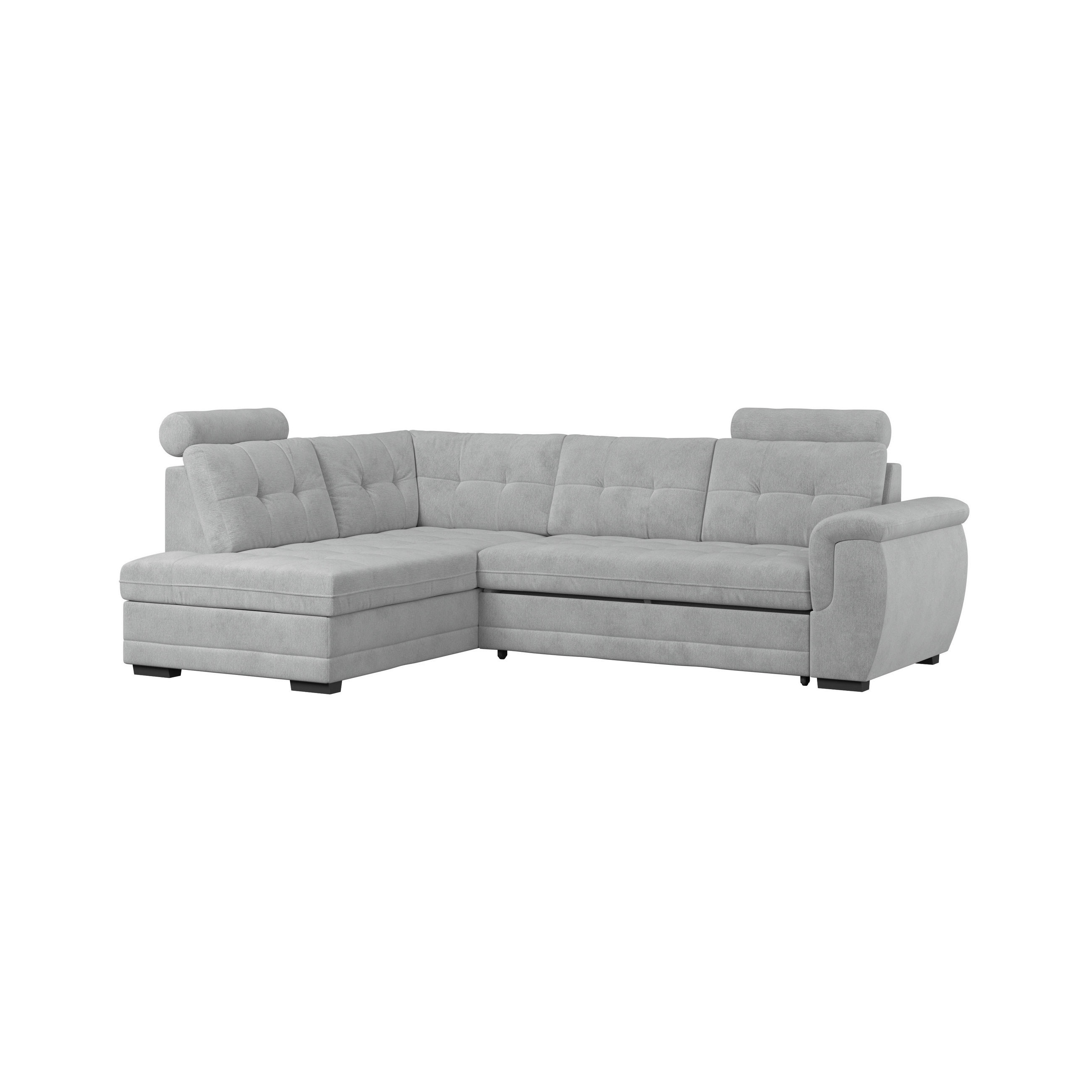ECKSOFA FALCO NEW Hellgrau Mikrofaser, Struktur Bettkasten, Kopfstütze  - Hellgrau/Schwarz, KONVENTIONELL, Kunststoff/Textil (183/251cm) - MID.YOU