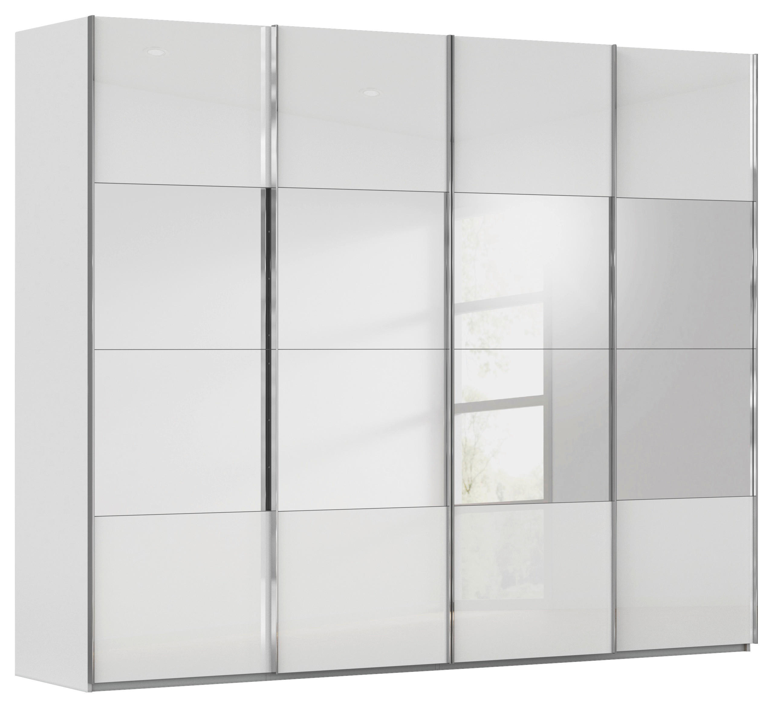 SCHWEBETÜRENSCHRANK 271/223/68 cm 4-türig Grau, Weiß  - Chromfarben/Weiß, Design, Glas/Holzwerkstoff (271/223/68cm) - Novel