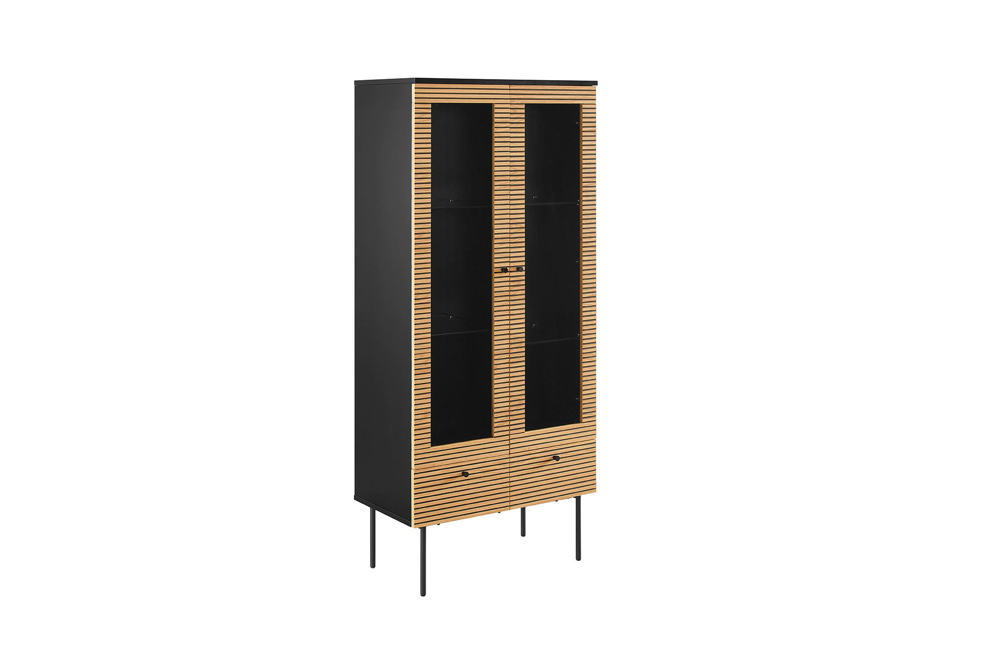 VITRINE in furniert Eiche Schwarz, Eichefarben  - Klar/Eichefarben, Design, Glas/Holz (79/179/43cm) - Livetastic