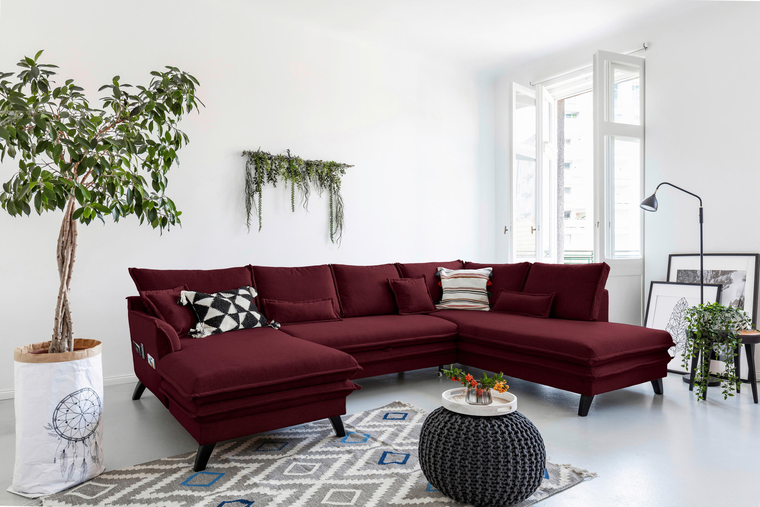 SEDACÍ SOUPRAVA, textil, bordeaux - bordeaux/černá, Design, dřevo/textil (150/300/200cm) - P & B