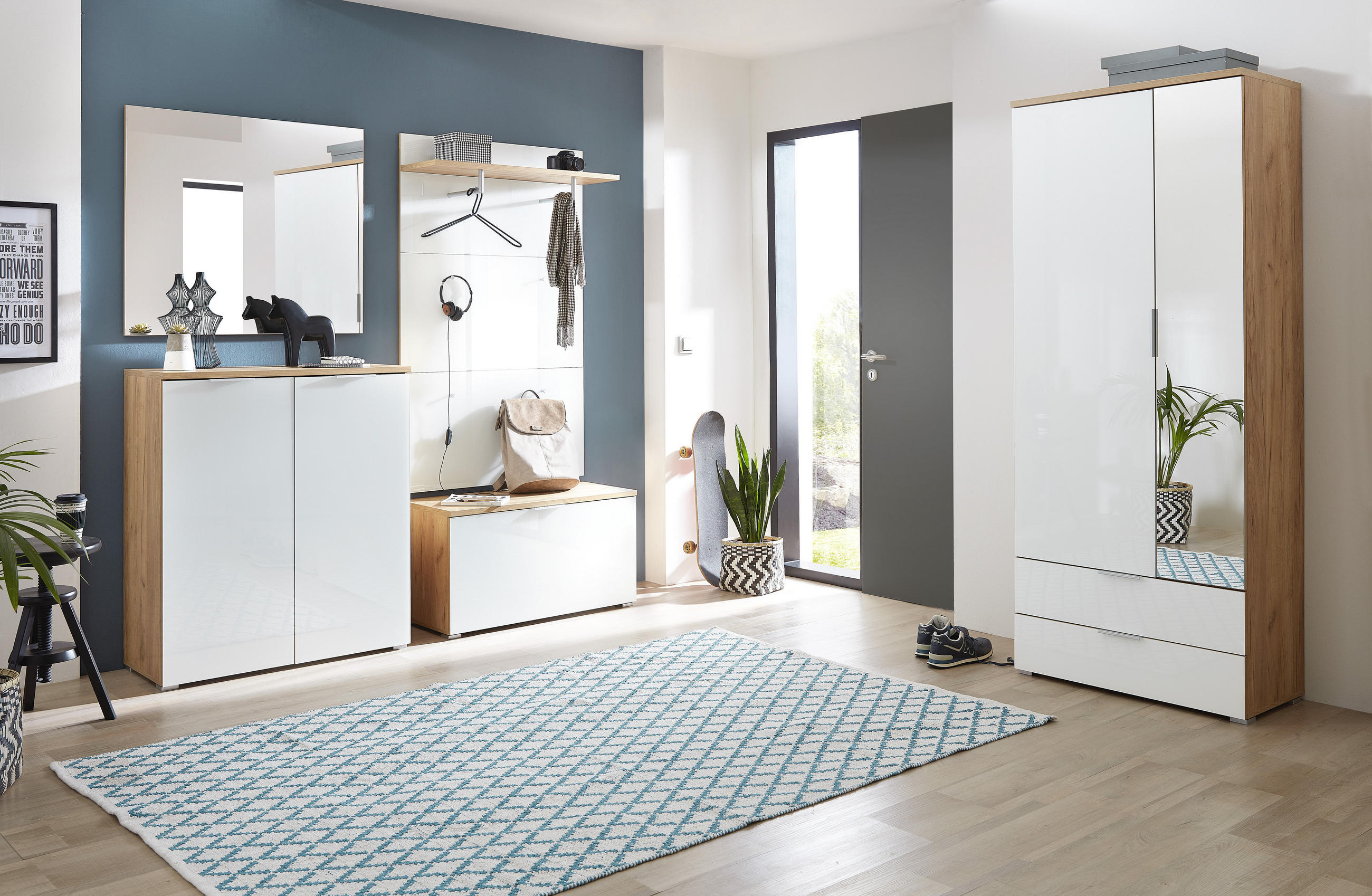 GARDEROBENSCHRANK in 84/196/40 cm - Weiss/Eichefarben, Konventionell, Glas/Holzwerkstoff (84/196/40cm)