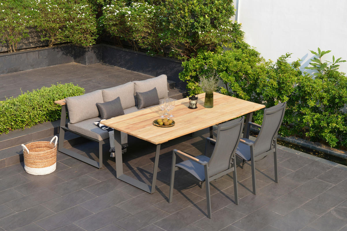 STAPELSESSEL Teakholz Aluminium Anthrazit, Dunkelgrau, Teakfarben  - Dunkelgrau/Anthrazit, Design, Holz/Textil (63/108/65cm) - Amatio