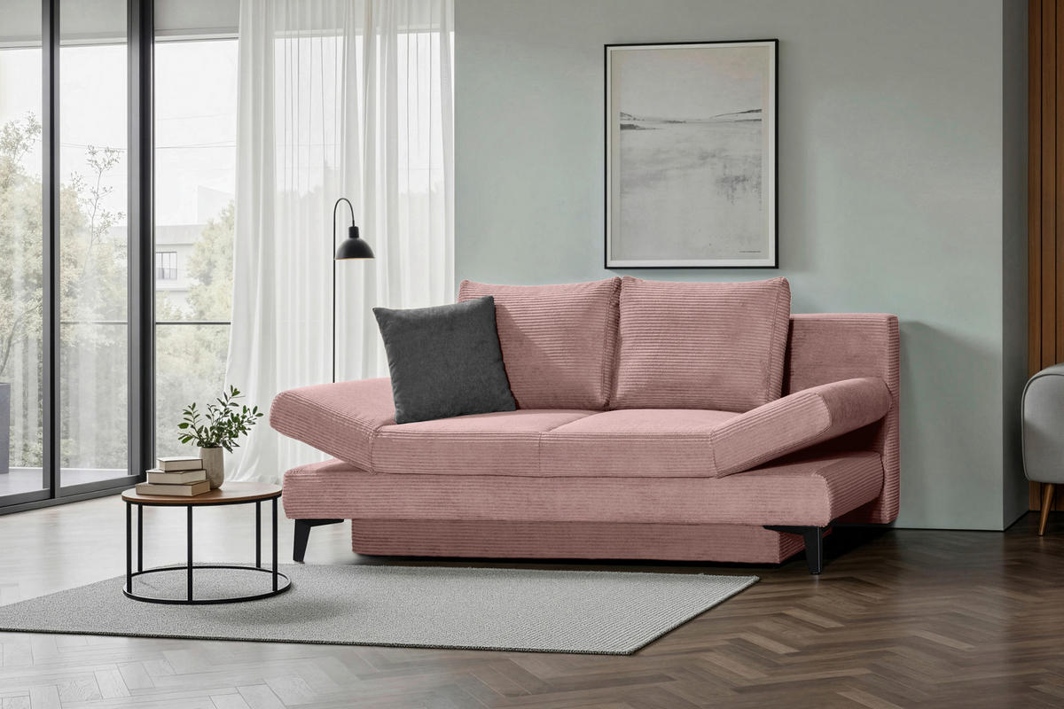 SCHLAFSOFA Cord Altrosa  inkl. Bettkasten, Schlaffunktion, Armteilverstellung  - Schwarz/Altrosa, Design, Textil/Metall (200/85/90cm) - Novel