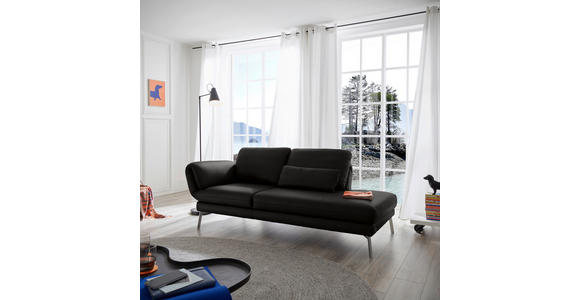 RÉCAMIERE in Echtleder Schwarz - Chromfarben/Schwarz, Design, Leder/Metall (209/85-109/95-16cm) - Dieter Knoll