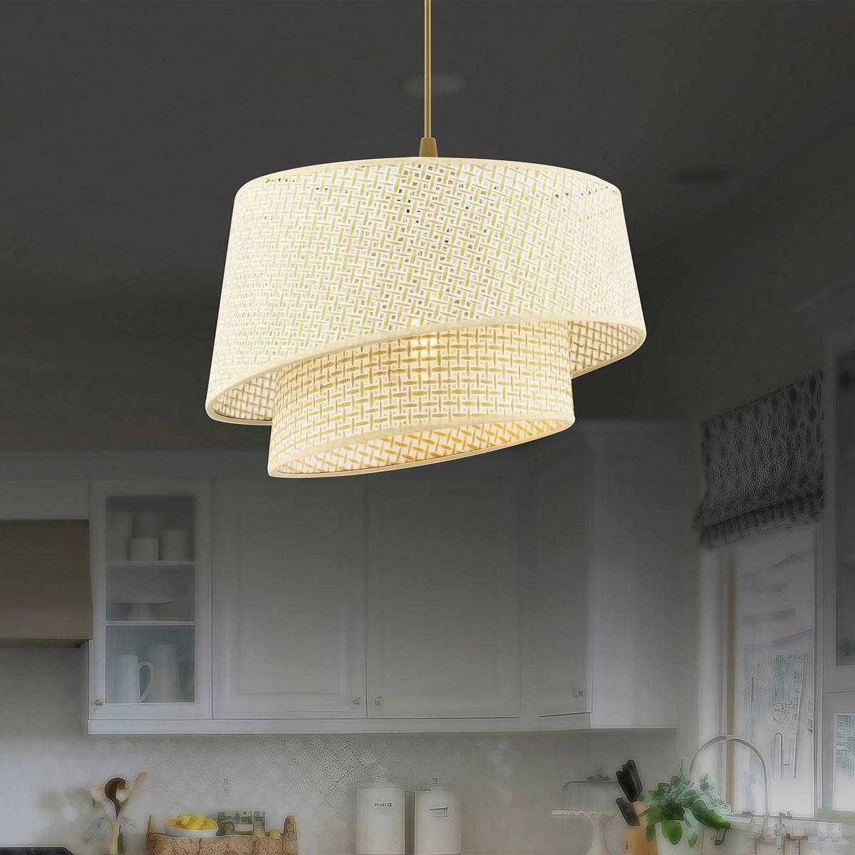 HÄNGELEUCHTE 32/65 cm   - Creme, Design, Textil/Metall (32/65cm) - P & B