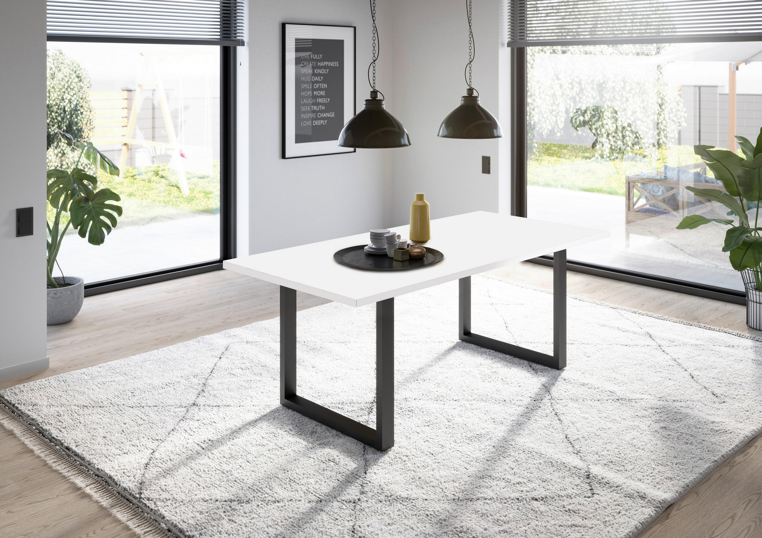 ESSTISCH rechteckig Schwarz, Weiß  - Schwarz/Weiß, MODERN, Holzwerkstoff/Metall (140/90/78cm) - Livetastic