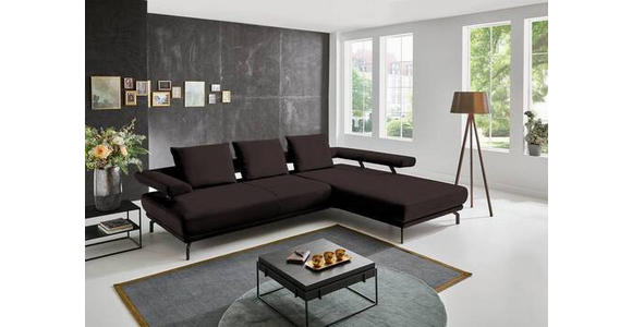 ECKSOFA in Echtleder Dunkelbraun  - Dunkelbraun/Schwarz, Design, Leder/Metall (305/224cm) - Dieter Knoll