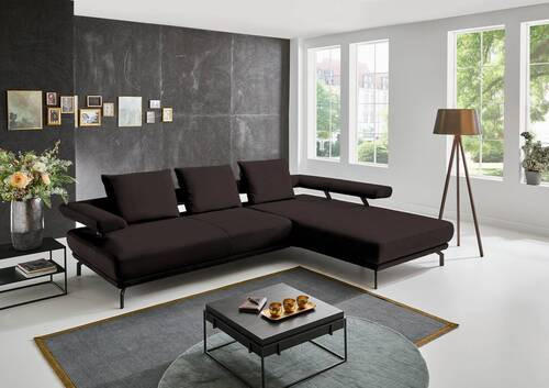 ECKSOFA in Echtleder Dunkelbraun  - Dunkelbraun/Schwarz, Design, Leder/Metall (305/224cm) - Dieter Knoll