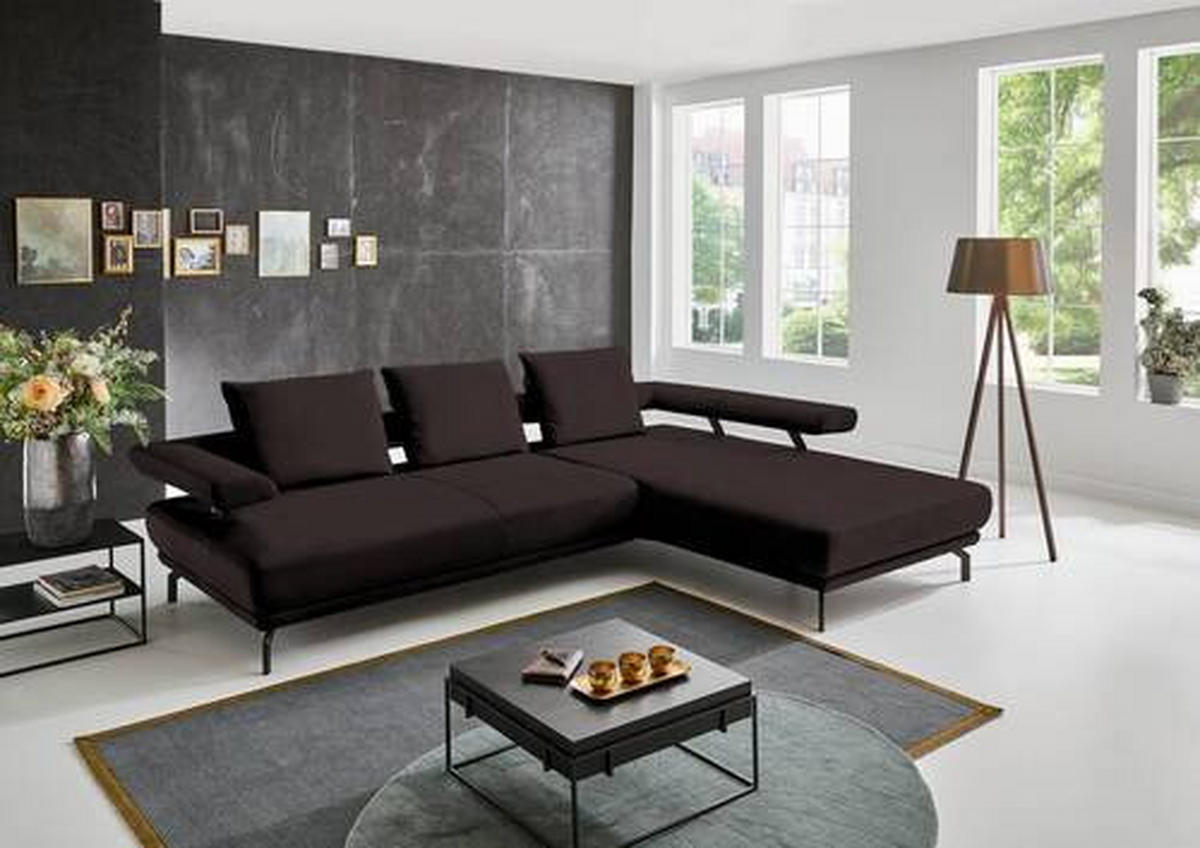 ECKSOFA in Echtleder Dunkelbraun  - Dunkelbraun/Schwarz, Design, Leder/Metall (305/224cm) - Dieter Knoll