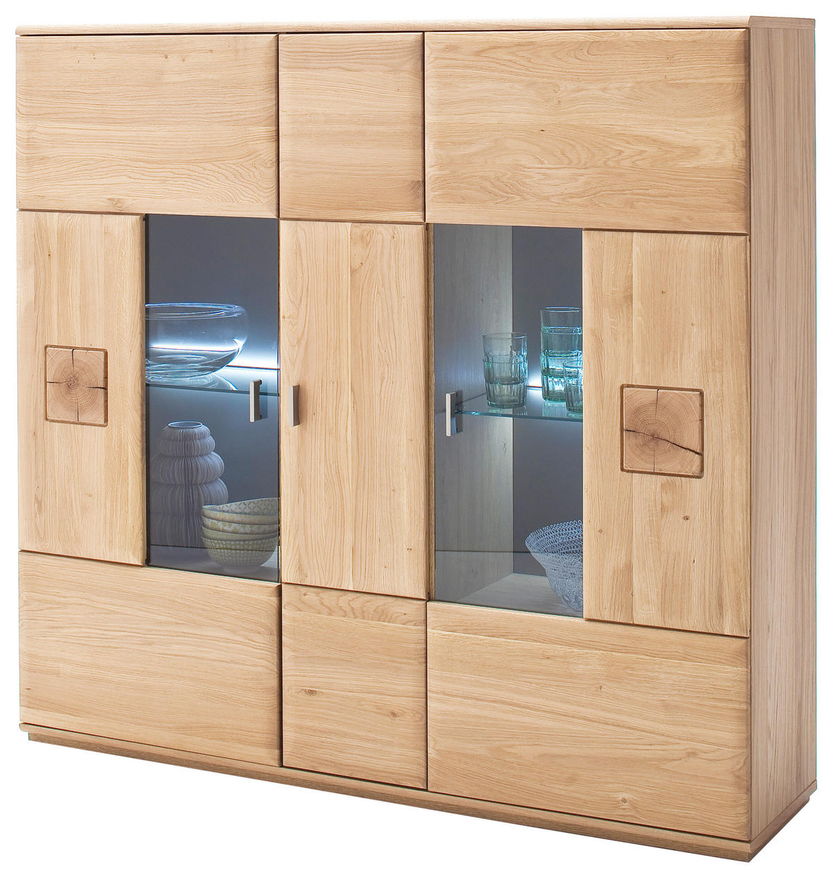 HIGHBOARD  in 150/141/38 cm  - Eichefarben/Nickelfarben, Design, Glas/Holz (150/141/38cm) - Livetastic