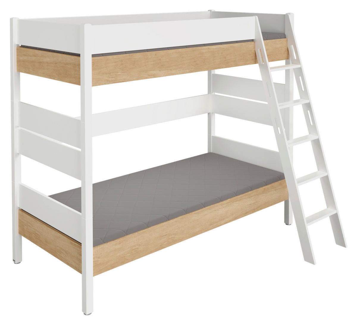 ETAGENBETT 90/200 cm,  in Weiß, Eichefarben, Leiter  - Eichefarben/Weiß, Basics, Holz/Holzwerkstoff (90/200cm) - Paidi