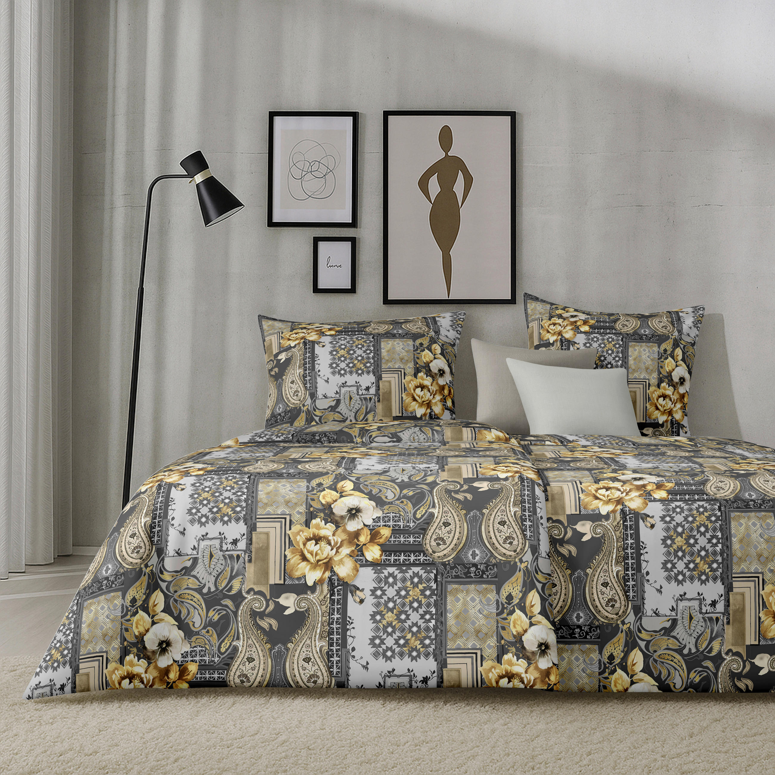 BETTWÄSCHE ISABELLA Satin 135/200 cm  - Beige/Grau, Design, Textil (135/200cm) - Apelt