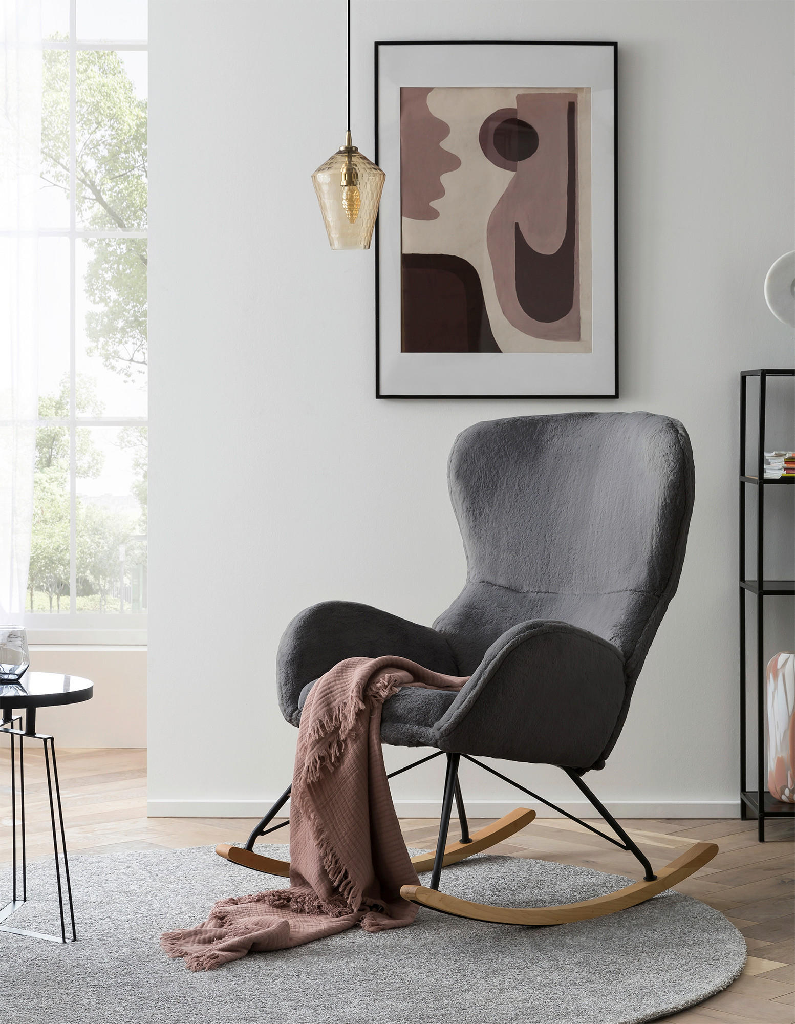 SCHAUKELSTUHL in Eichefarben, Dunkelgrau  - Dunkelgrau/Eichefarben, MODERN, Holz/Textil (70/102/94cm) - Livetastic