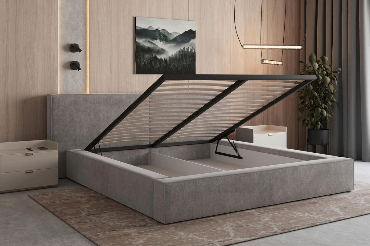 POLSTERBETT 180/200 cm,  in Grau, Bettkasten,  - Schwarz/Grau, MODERN, Holz/Kunststoff (180/200cm) - MID.YOU